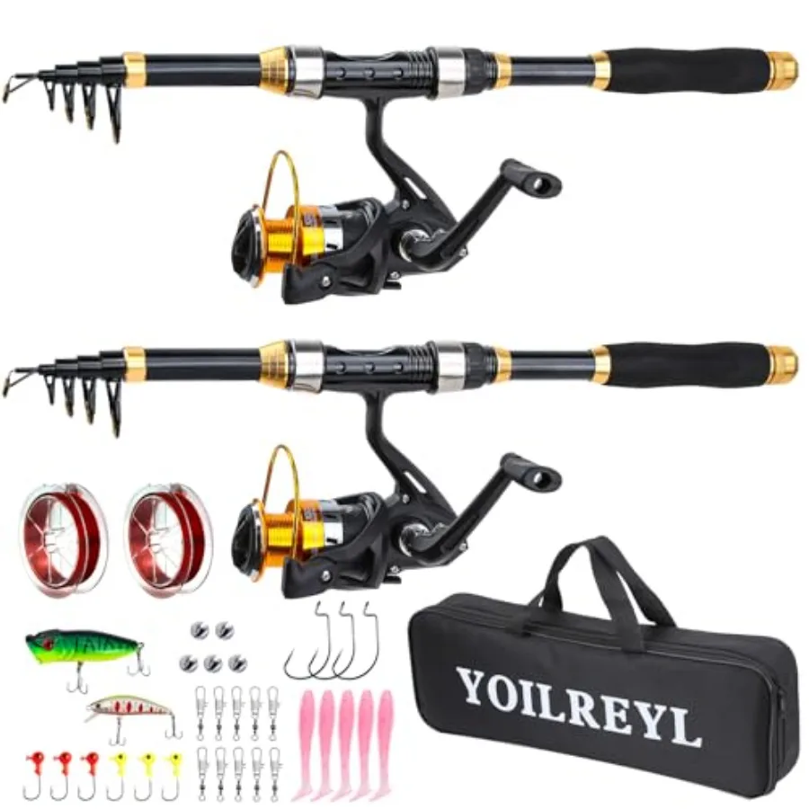 Yoilrey Fishing Rod and Reel Combo 5.9ft Telescopic Fishing Pole Starter Kit with Spinning Reel Fishing Line Lure Box Tackle Ba