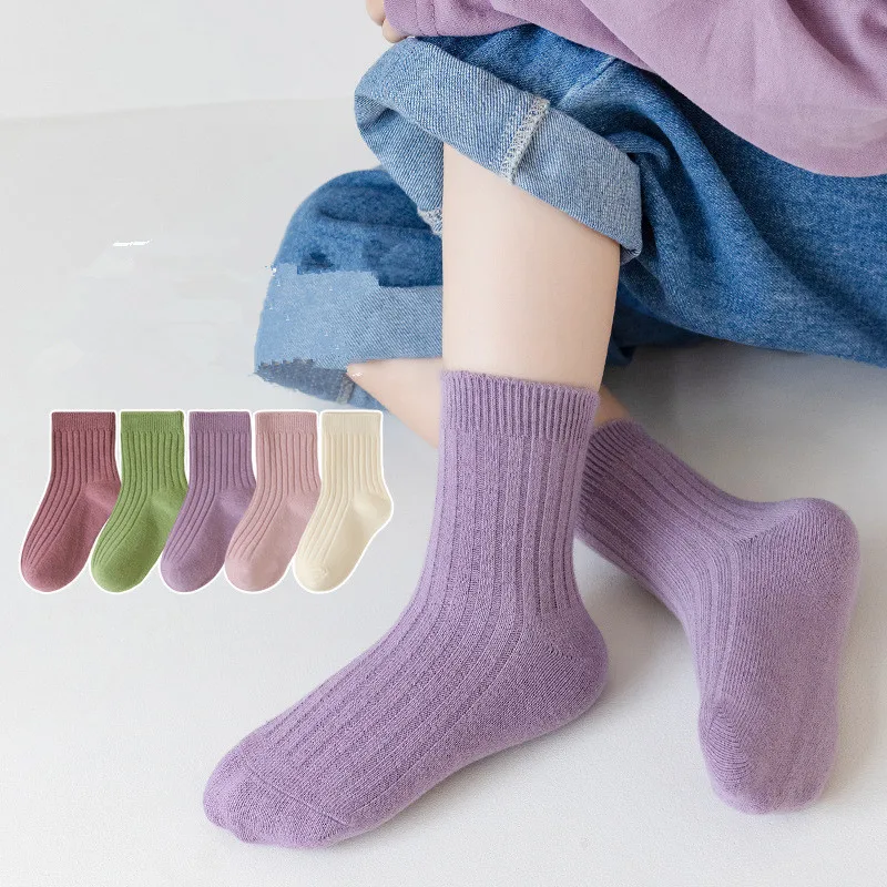 

5Pairs/lot Solid Kids Socks Casual Baby Girls Boys Soft Breathable Cotton Stripe Spring Toddler Knitted Children Socks for 1-8Y