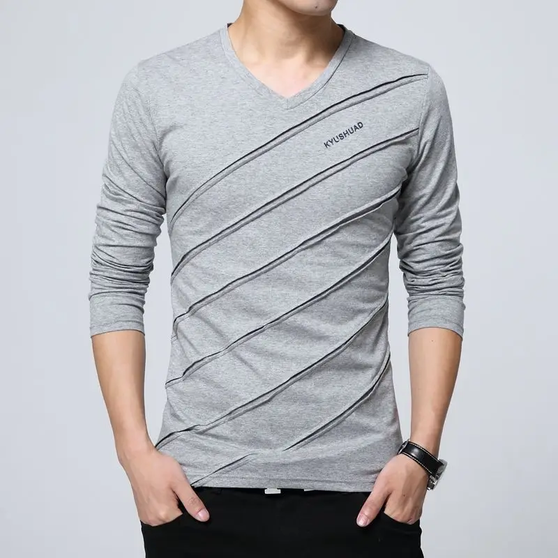 Black Slim Fit V Neck Tight Men's T-shirts Oversize Male Pullover Big Size 100℅ Cotton Sweatshirt High Brand Xxl Aesthetic Sale