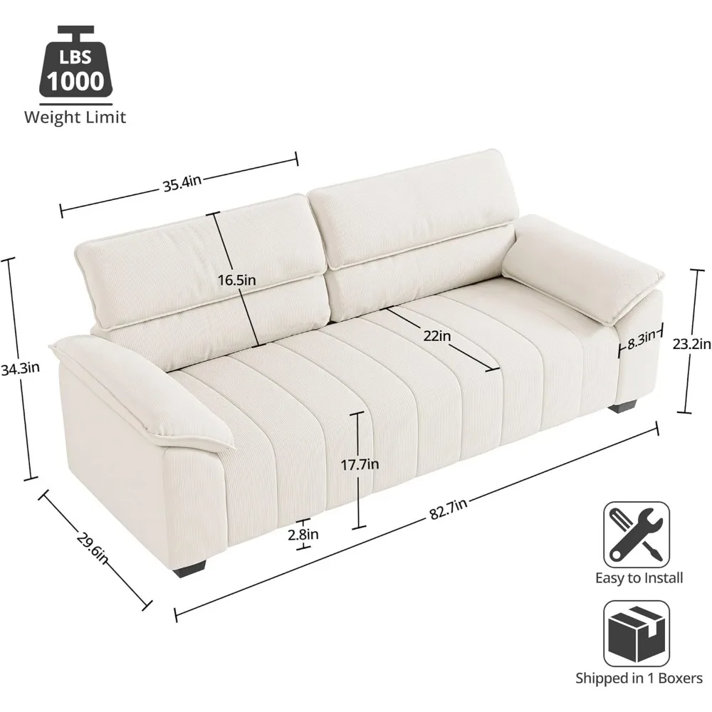 أريكة سروال قصير كبيرة الحجم مكونة من 3 مقاعد، راحة للمقعد العميق، مقعد حديث لغرف المعيشة والشقق