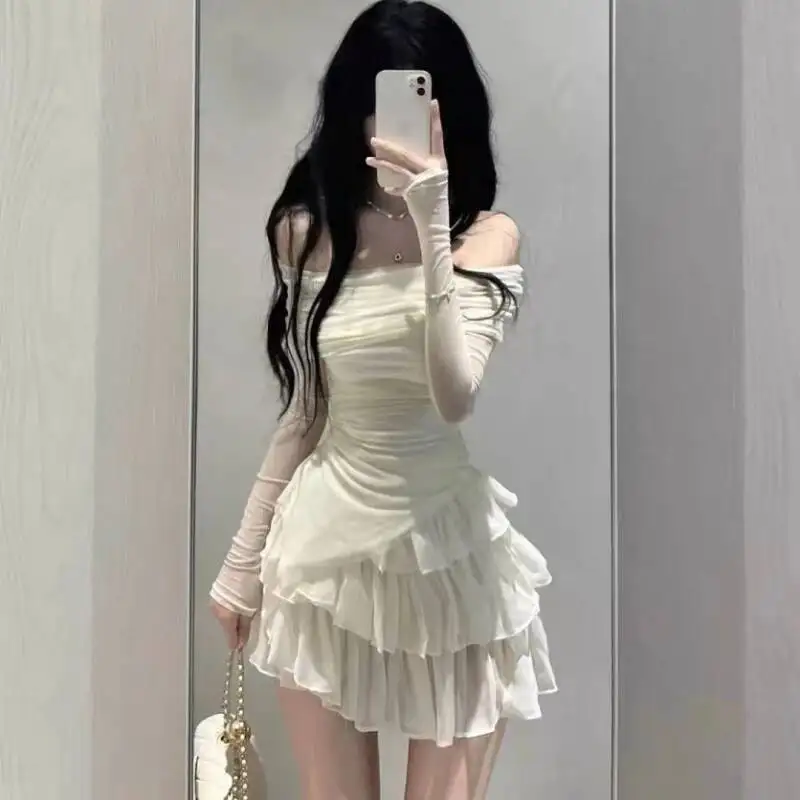 

Комплекты юбок, женское летнее тонкое многоярусное бальное платье с высокой талией, милые Faldas, тонкие нежные солнцезащитные футболки с длинными рукавами OOTD