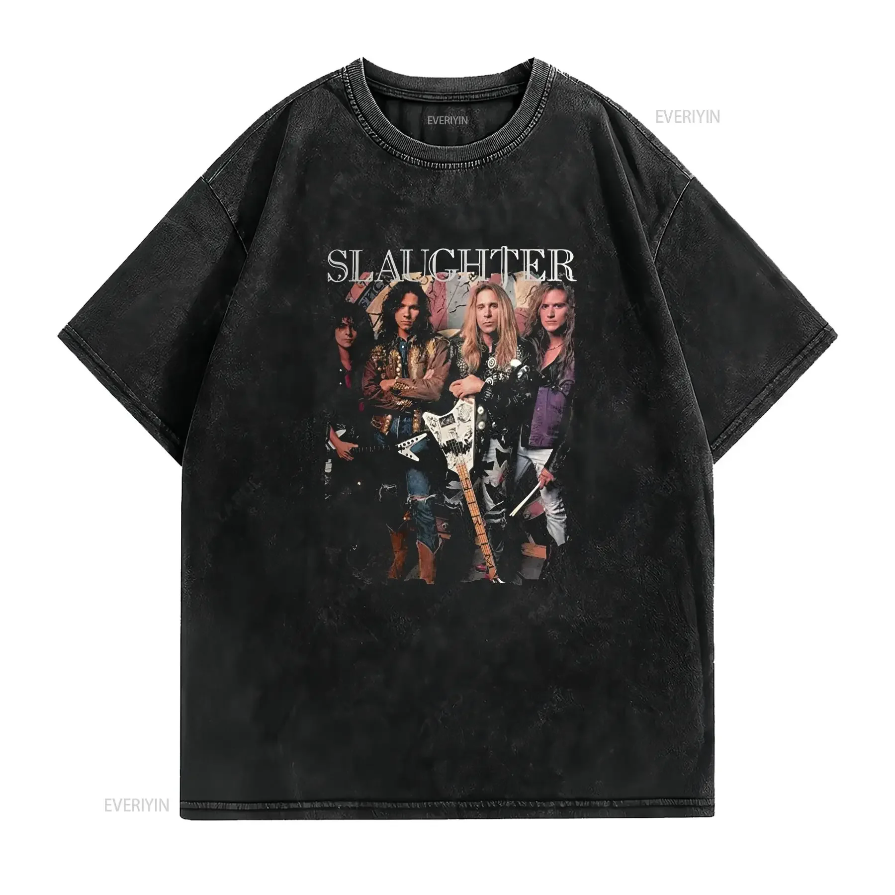 Vtg Slaughter Music Band For Fans Heavy Cotton Black T Shirt Size S 5XL vintage Washed streetwear fashion Soft