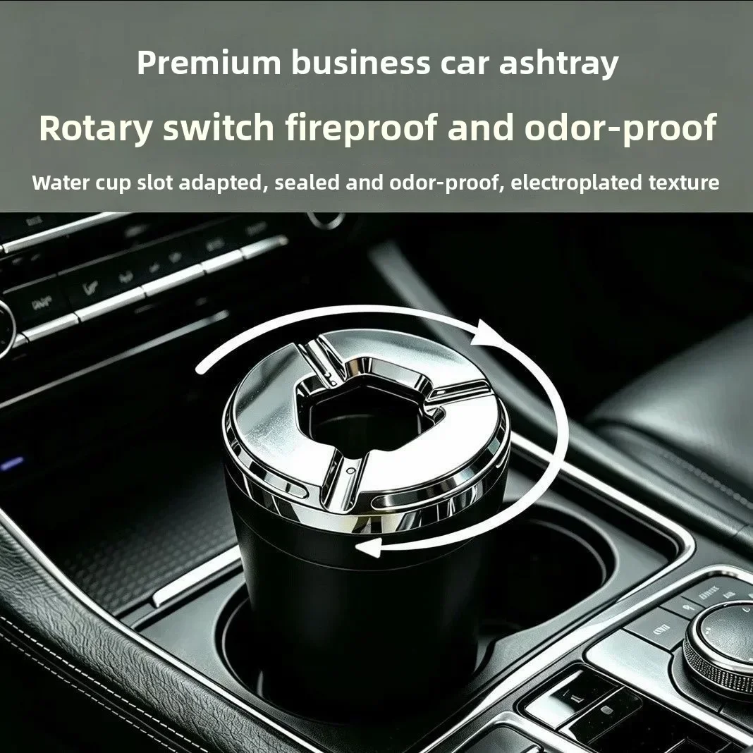 Auto-Aschenbecher mit Drehdeckel, auslaufsicherer Aschenhalter mit hochwertigem Gehäuse aus Aluminiumlegierung, 360° ° Drehbarer Zigaretten-Mülleimer für Auto und Zuhause – Detail 2