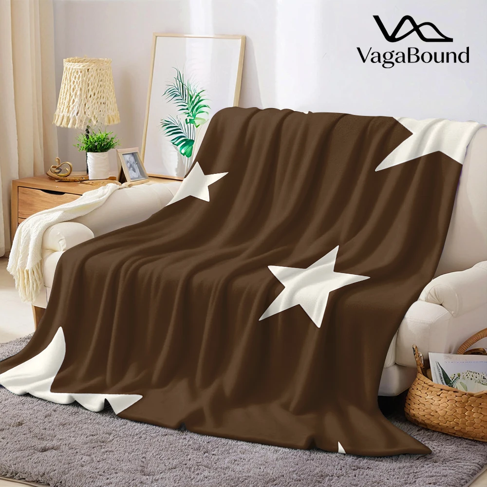 Brown White Stars Flannel Blanket Warm Soft Halloween Christmas Decorative Couch Warm Cozy All-Season Gift