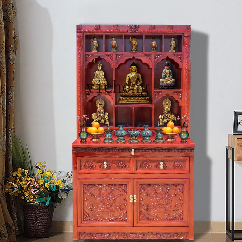 Chinese Multi-layer Buddhist Niche Buddhist Cabinet For Table Supply, God Of Wealth Buddhist Cabinet Solid Wood