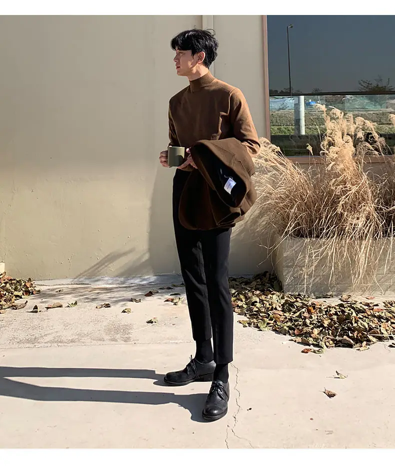 Half-turtleneck Sweater for Men, Long-sleeved Korean Style Trendy Knitted Sweater with Bottoming Shirt, Hong Kong Style Casual