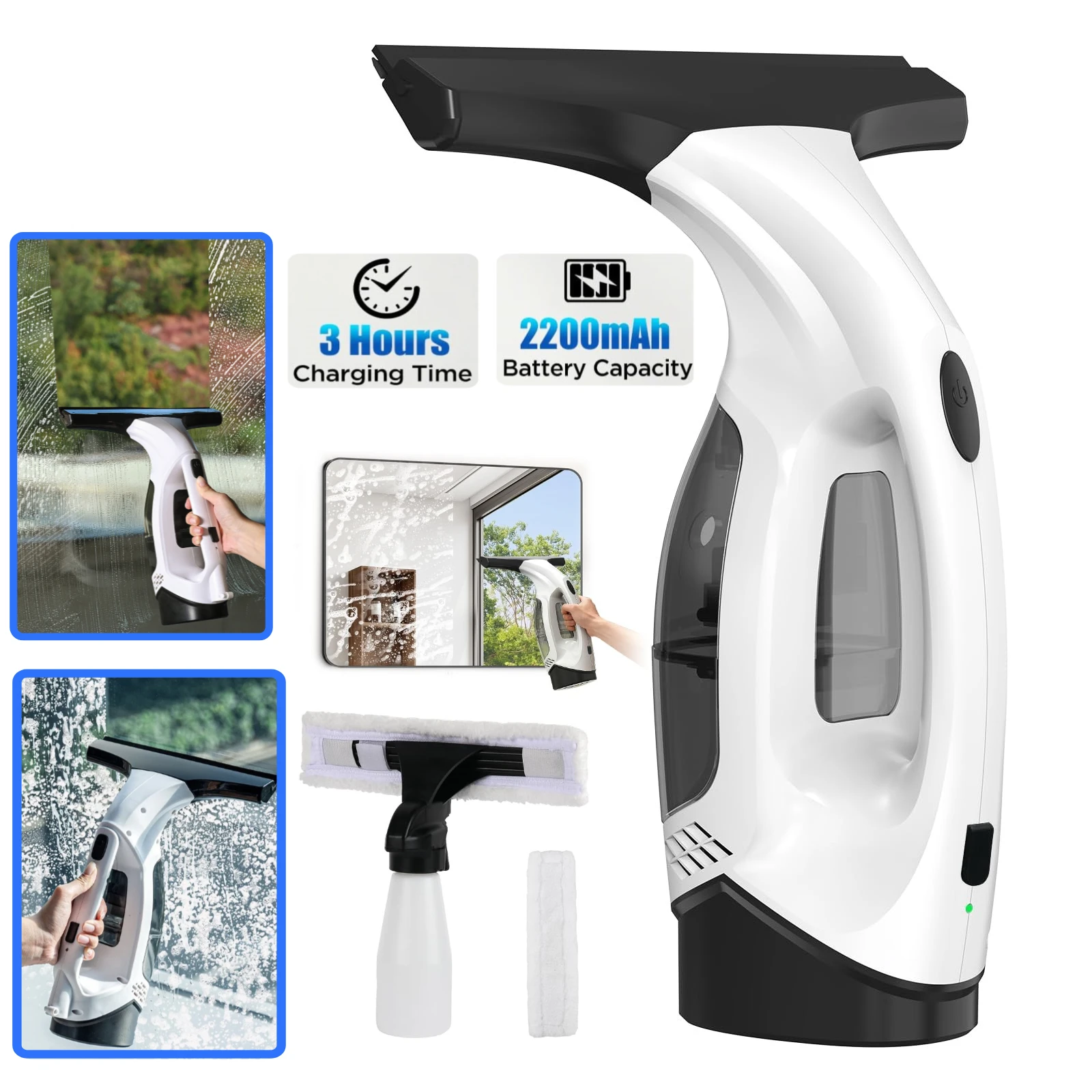 2000Pa Electric Window Vacuum Squeegee Cordless with 150ml Water Collection Tank Shower Squeegee for Glass Doors Mirrors Car