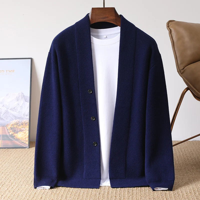 Autumn And Winter Knitted Wool Cardigan Men's Solid Color Casual Sweater Joker Coat Young Coat