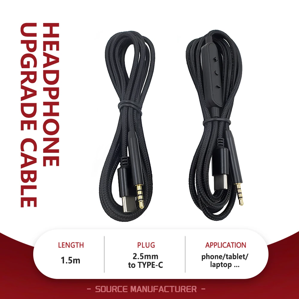 

TYPE-C to 2.5mm jack Audio cable Nylon Braided Headphone Upgrade Cable Inline Control Audio Line for BOSE 700 QC25 QC35 OE2 AUX
