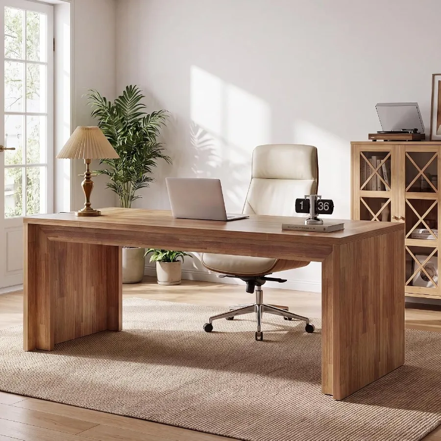78-Inch Extra Long Home Office Desk, 2 Person Wood Computer Desk for Office, Rustic Rectangular Writing Table, Easy Assembly, B