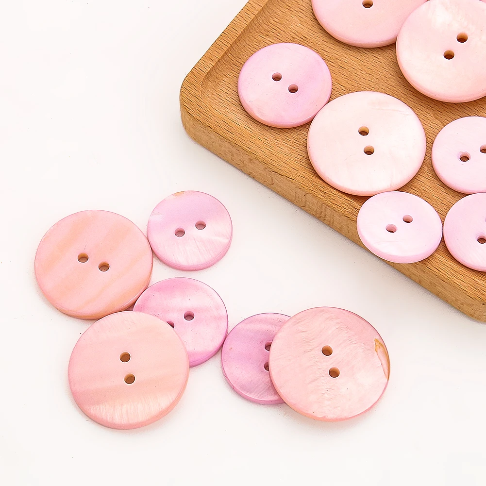 5PC 18/20/25MM Natural Mother of Pearl Shell Pink Round 2-holes Flatback Button Suit Cufflink Shirt Coat Sewing Crafts Supplies