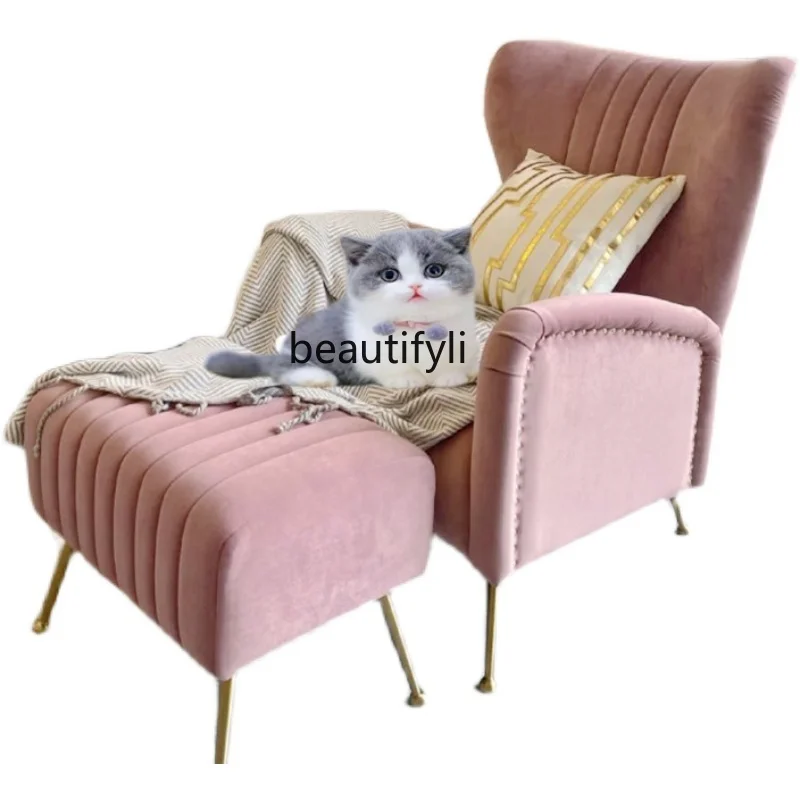 

Modern Light Luxury Simple American Couch Post-Modern Wingback Chair Fabric Leisure Princess Lazy Sofa Recliner