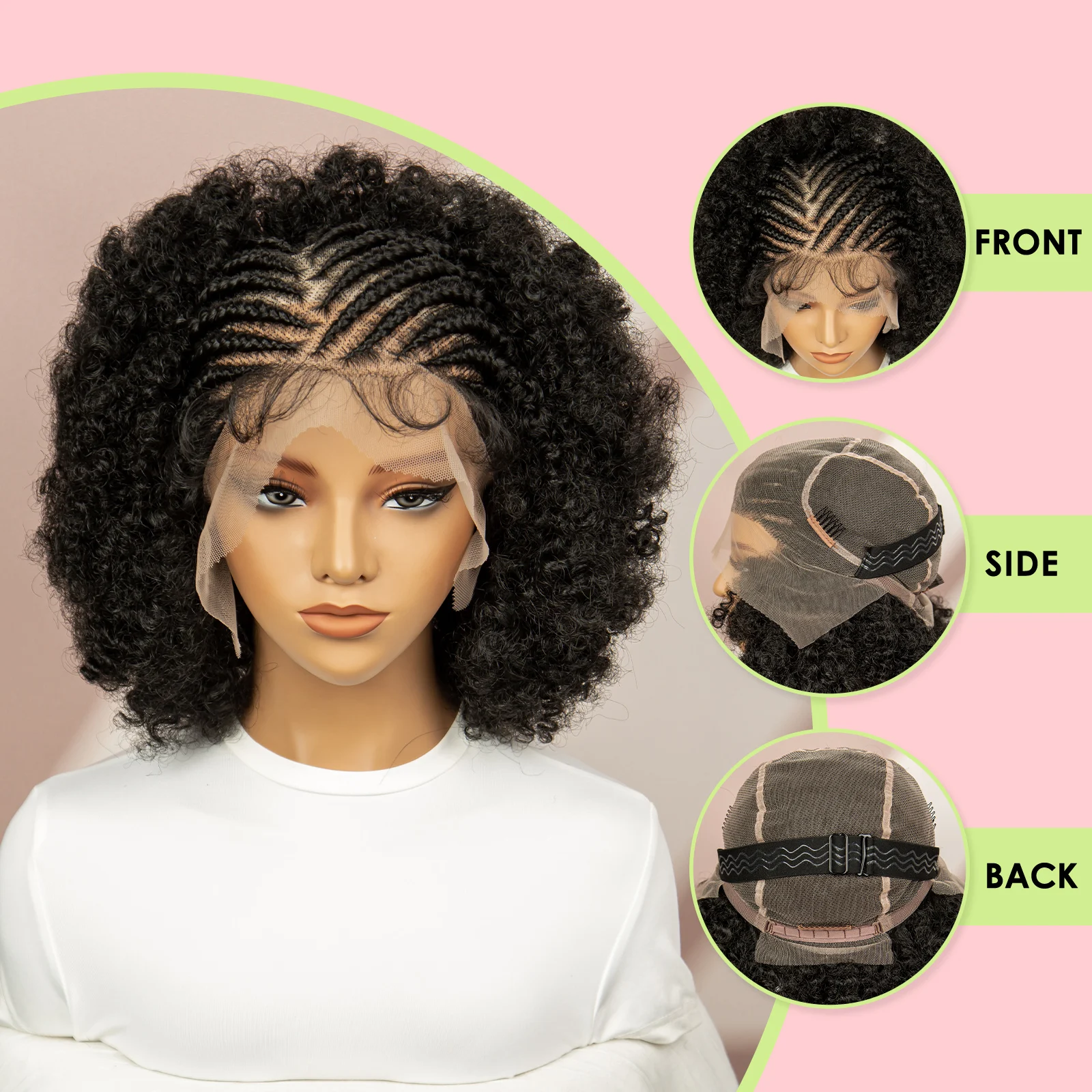 الاصطناعية قبل شعر مستعار مضفر كامل الدانتيل تجديل شعر مستعار قصير الأفرو كورنو شعر مستعار مضفر للنساء الأفريقي غريب مجعد الدانتيل الباروكات