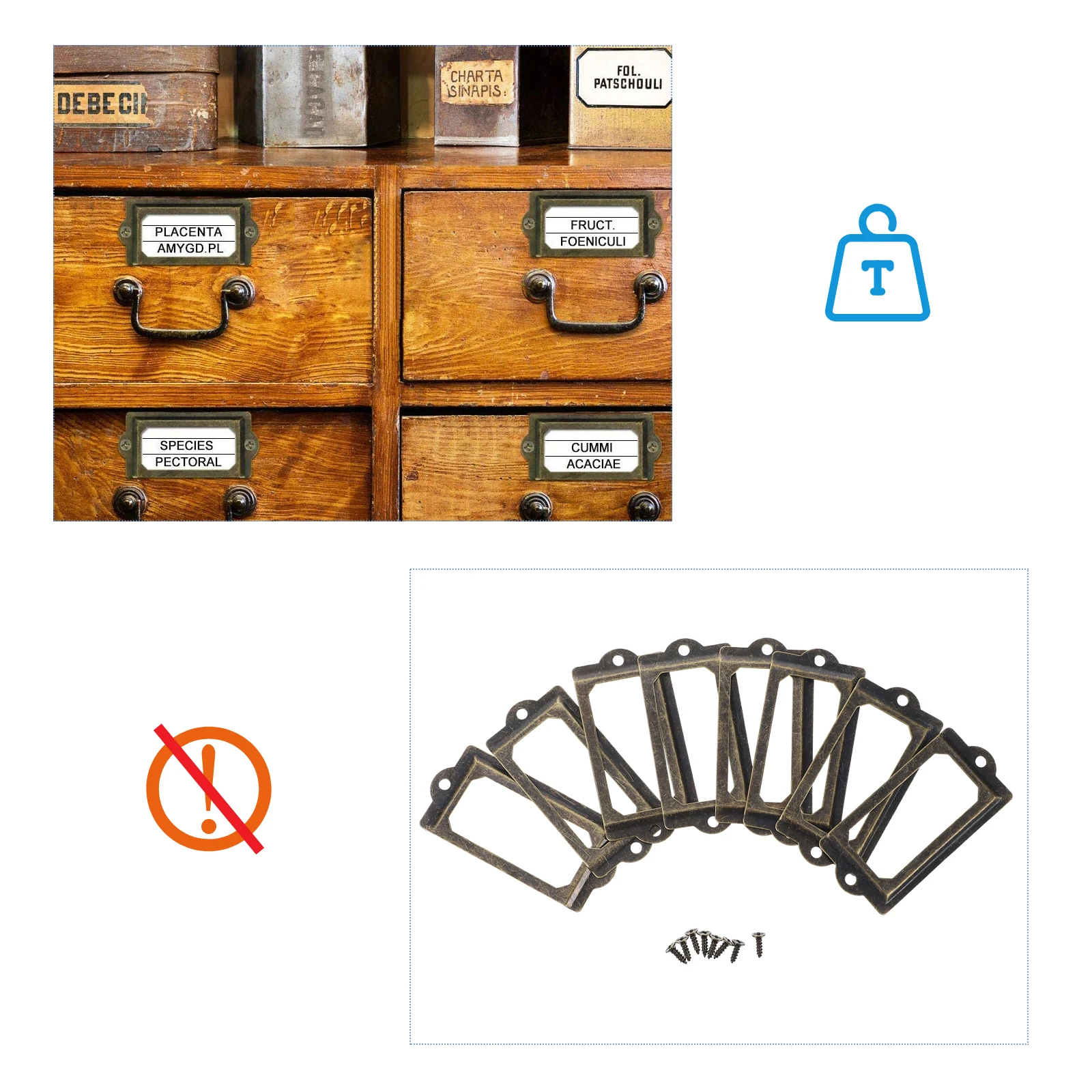 

30Pcs Furniture Label Holder Iron Frame Pull Accessory Decorative Drawer Card Slot for Cabinet Jewelry Box Storage Organizer