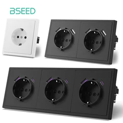 BSEED USB Wall Sockets Type-c Port EU Standard Electrical Double Sockets Plastic Panel 80mm Triple Power Sockets E-Series