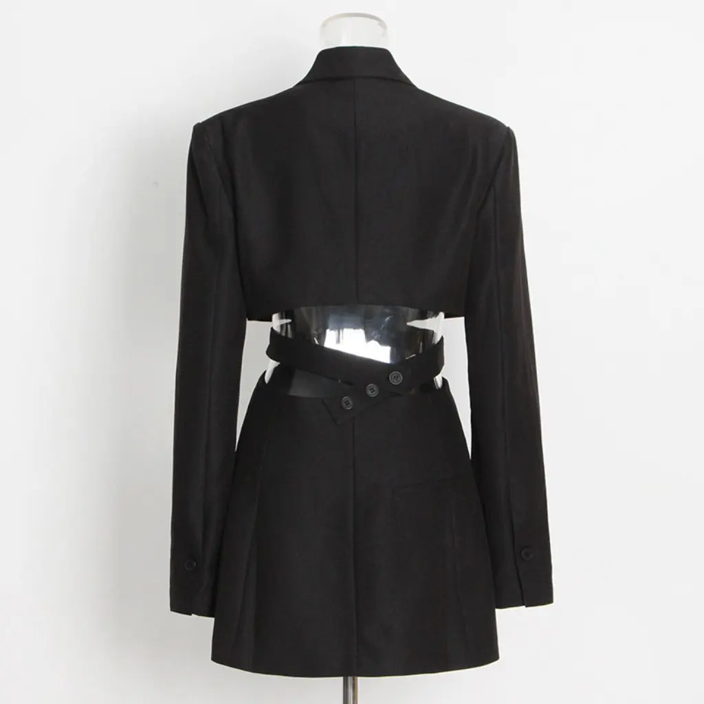 

High-Grade V-Neck Long Sleeve Backless Suit for Women Waist-Exposed Design New One-Button Stitching Casual Fashion