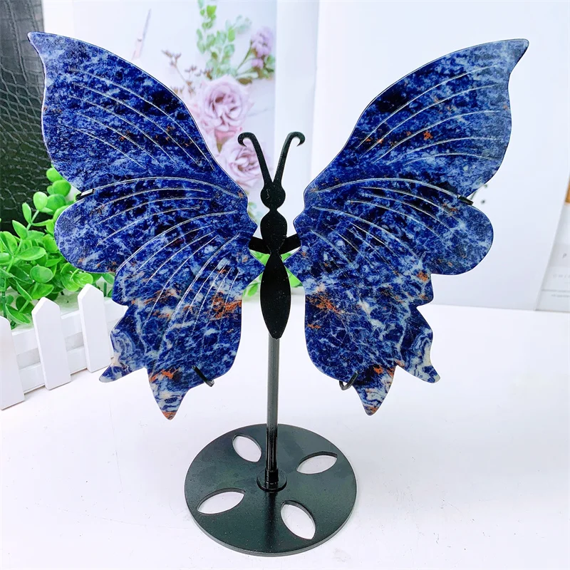 Natural Blue Sodalite Butterfly Wings High-Quality Crystal Healing Gemstone Feather Statue Home Decor Mineral Reiki Energy 1pair