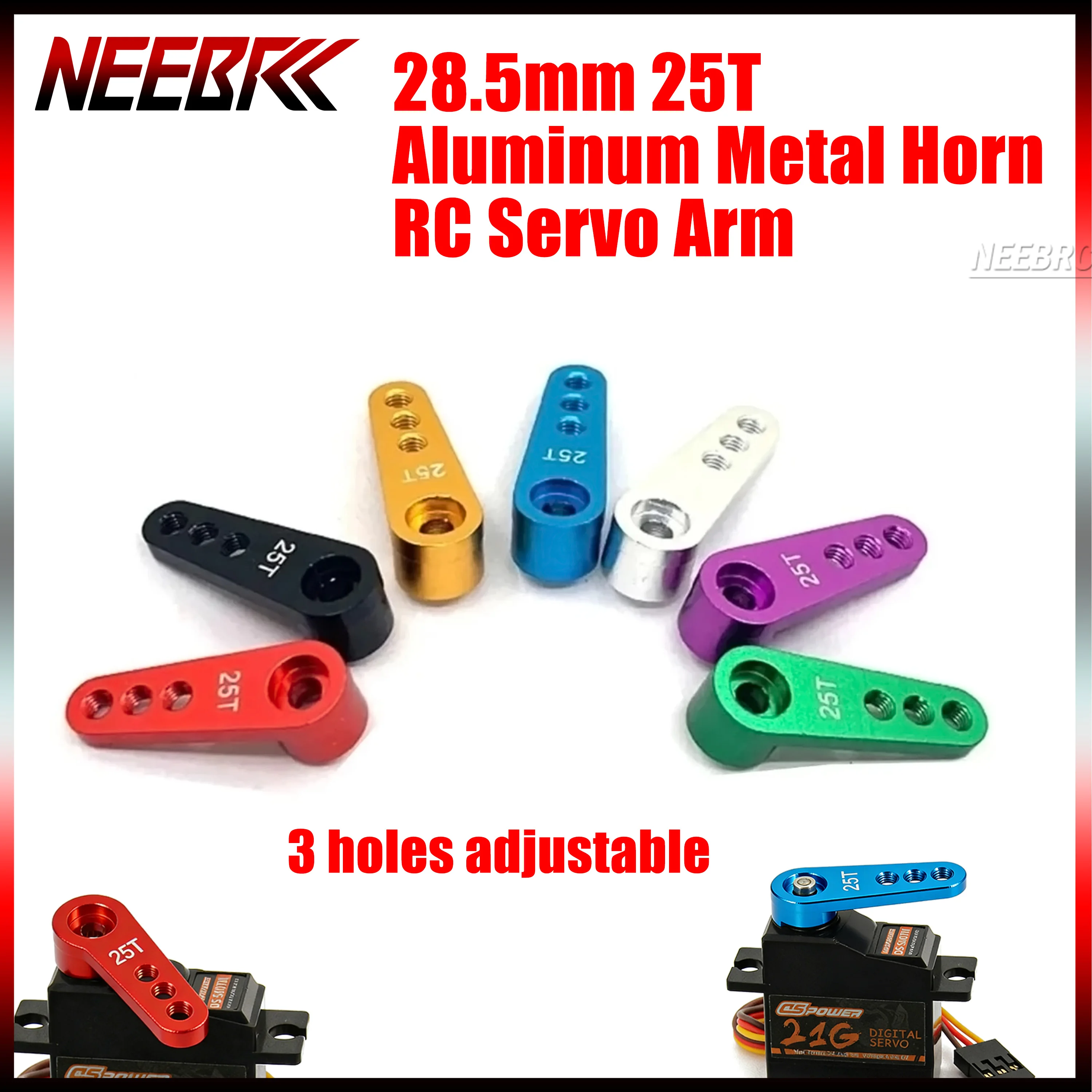 

25T 28.5mm Metal RC Servo Arm Horn Aluminum Upgraded 3 Holes Adjustable for JX SPT Futaba Savox HL Wltoys HSP Robot Car Toy Part