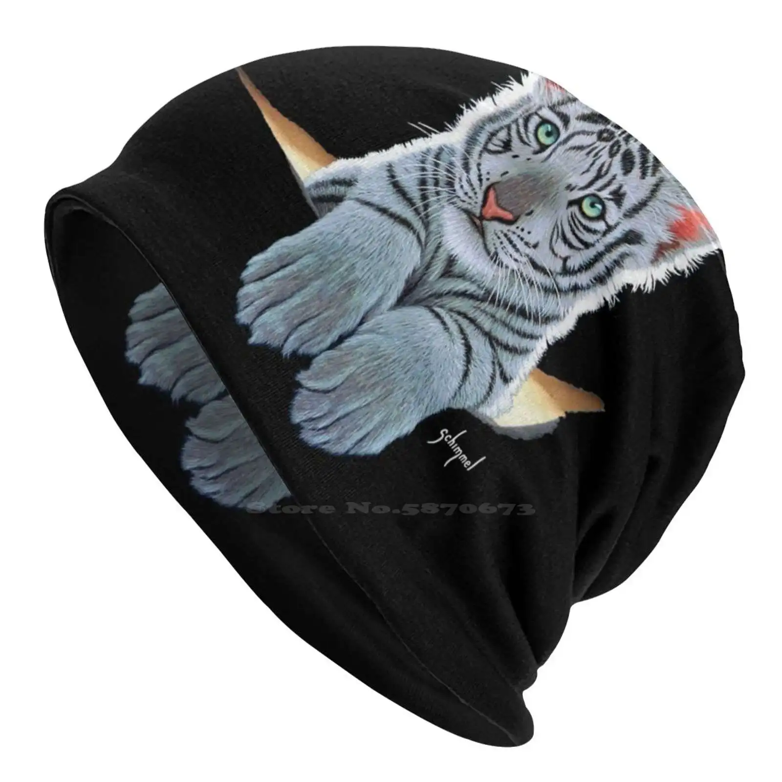 White Tiger Cub , Tiger Inside Knitted Hat Warm Beanie Outdoor Caps White Tiger Cub Big Cat Siberian Tiger Lion Cheetah Snow