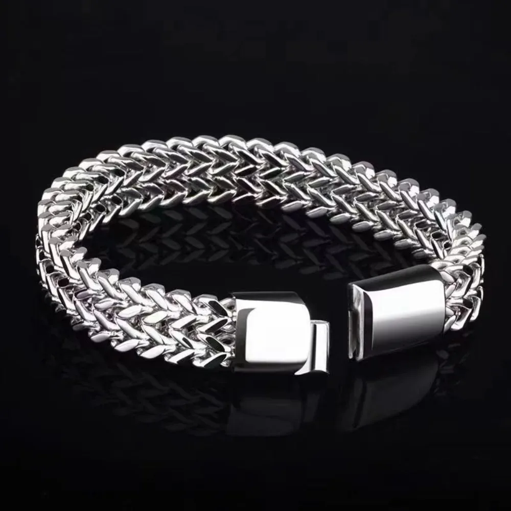 Stainless Steel Braided Double Row Front and Rear Fish Scale Alloy Magnetic Buckle Bracelet with Keel Jewelry New Model
