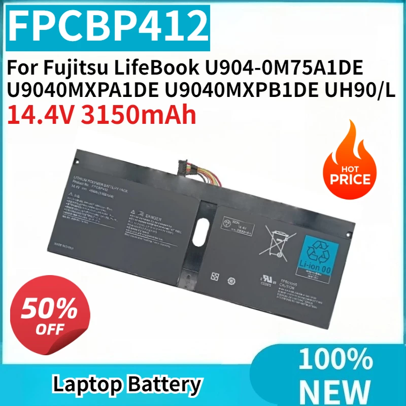Laptop Battery FPCBP412 FPB0305S 14.4V 3150mAh Replaceable for Fujitsu LifeBook U904-0M75A1DE U9040MXPA1DE U9040MXPB1DE UH90/L