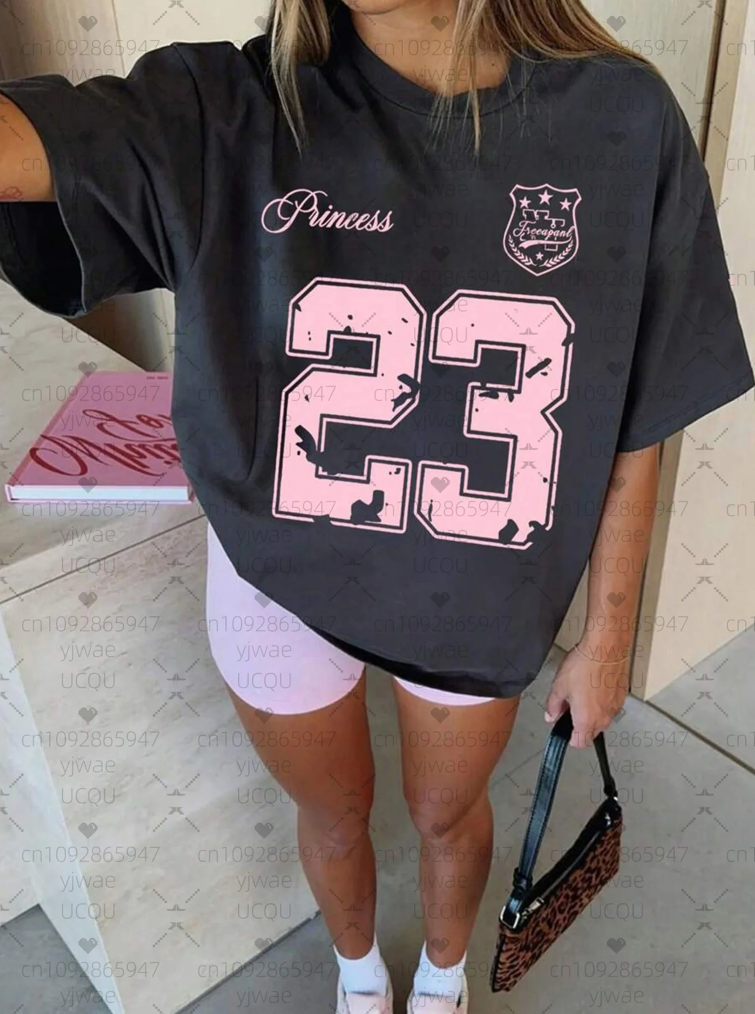 

womens sweet cool princess 23 graphic t shirt O-Neck Short Sleeved T-Shirt Women Leopard print Hello KittyT-Shirt women clothing