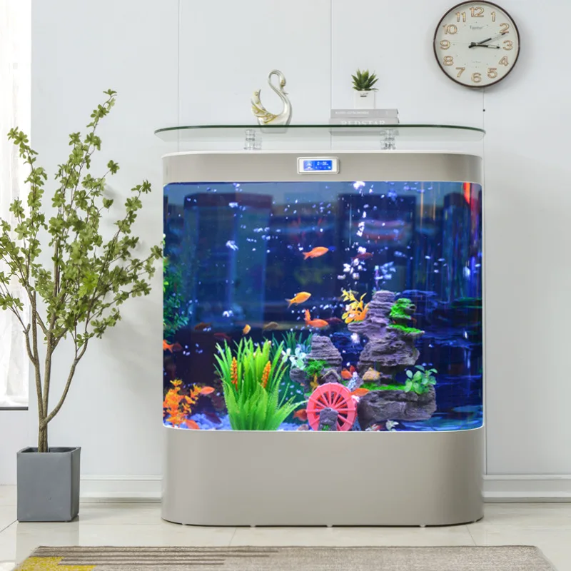 

Fish tank living room new medium and large glass circular arc independent wall-free water box