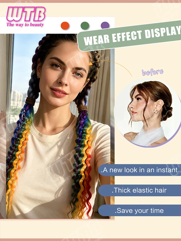 Synthetic Wig Colorful Curly Ponytail Women Elastic Band Ponytail Small Curl Hairpiece for Halloween Party Festival Hairstyle