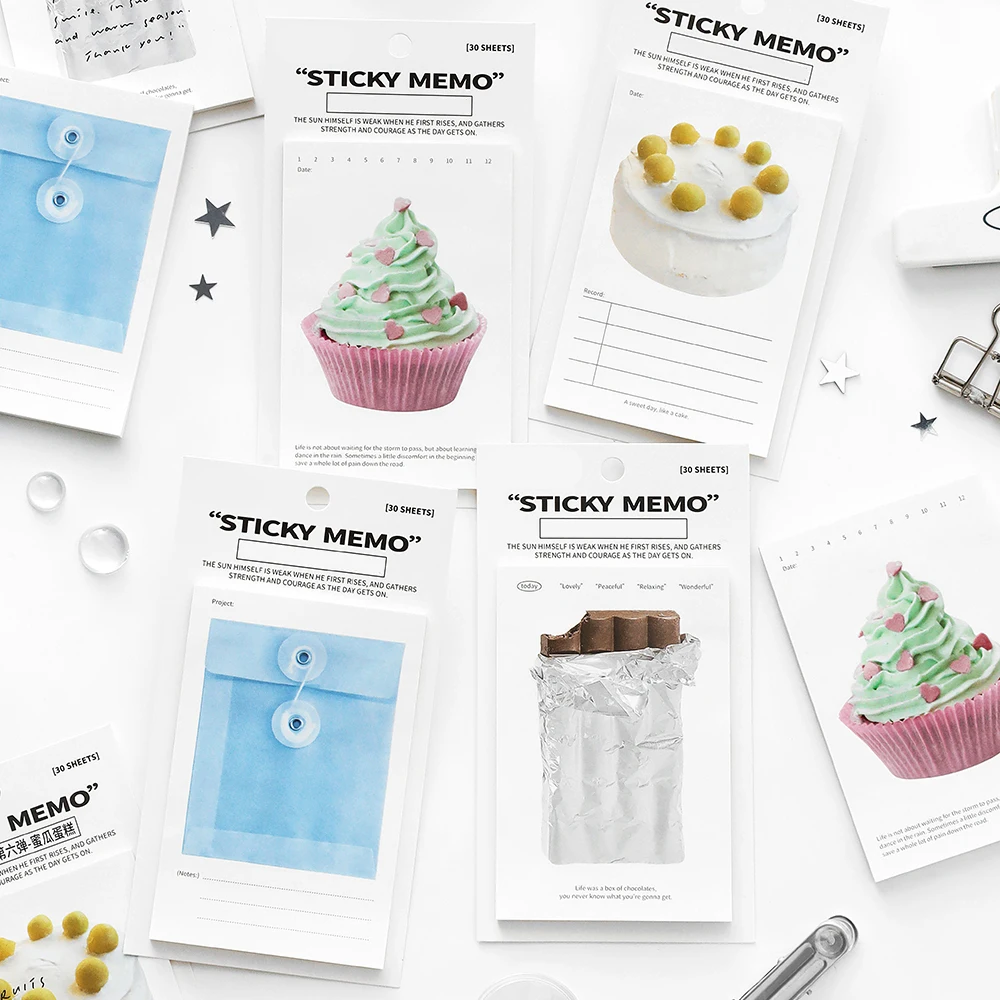 

30 листов липких заметок с едой на фоне, самоклеящийся блокнот для заметок для офиса и дома, списка дел