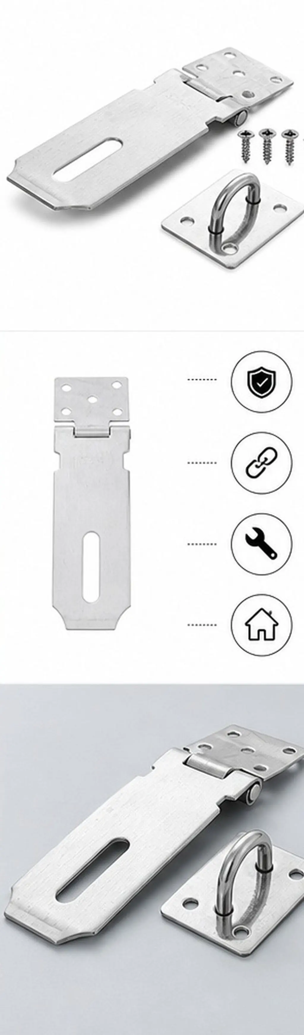 1Set Stainless Steel Hasp Lock Heavy Duty Extended Security Door Latch Padlock Gate Shed Staple Safety Screw Installation
