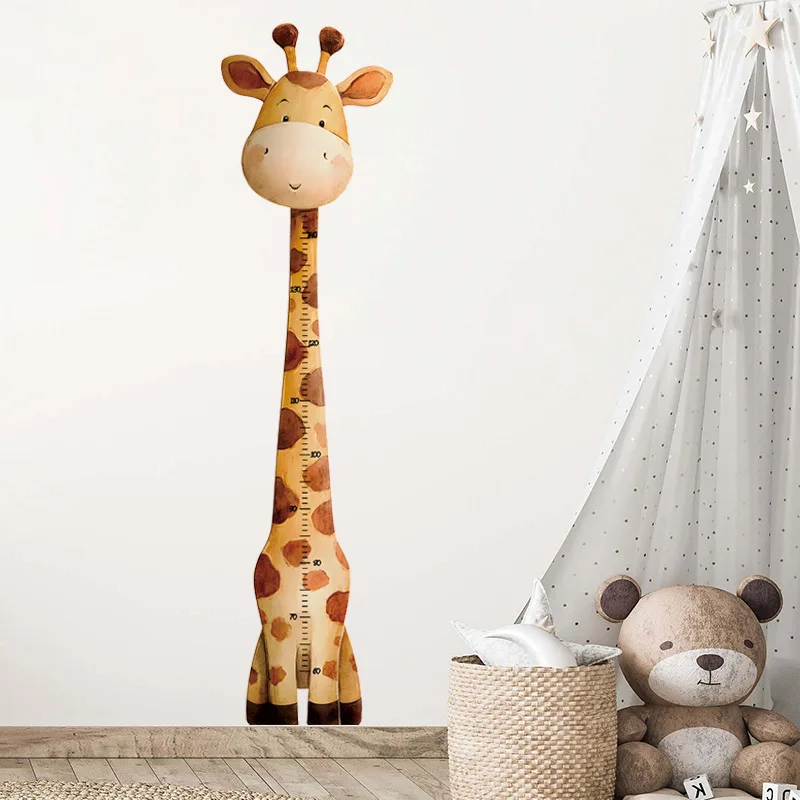 Giraffe Cartoon Height Chart Sticker for Kids' Room Self-Adhesive PVC Wall Decal for Living Room & Bedroom Wall Art Decoration