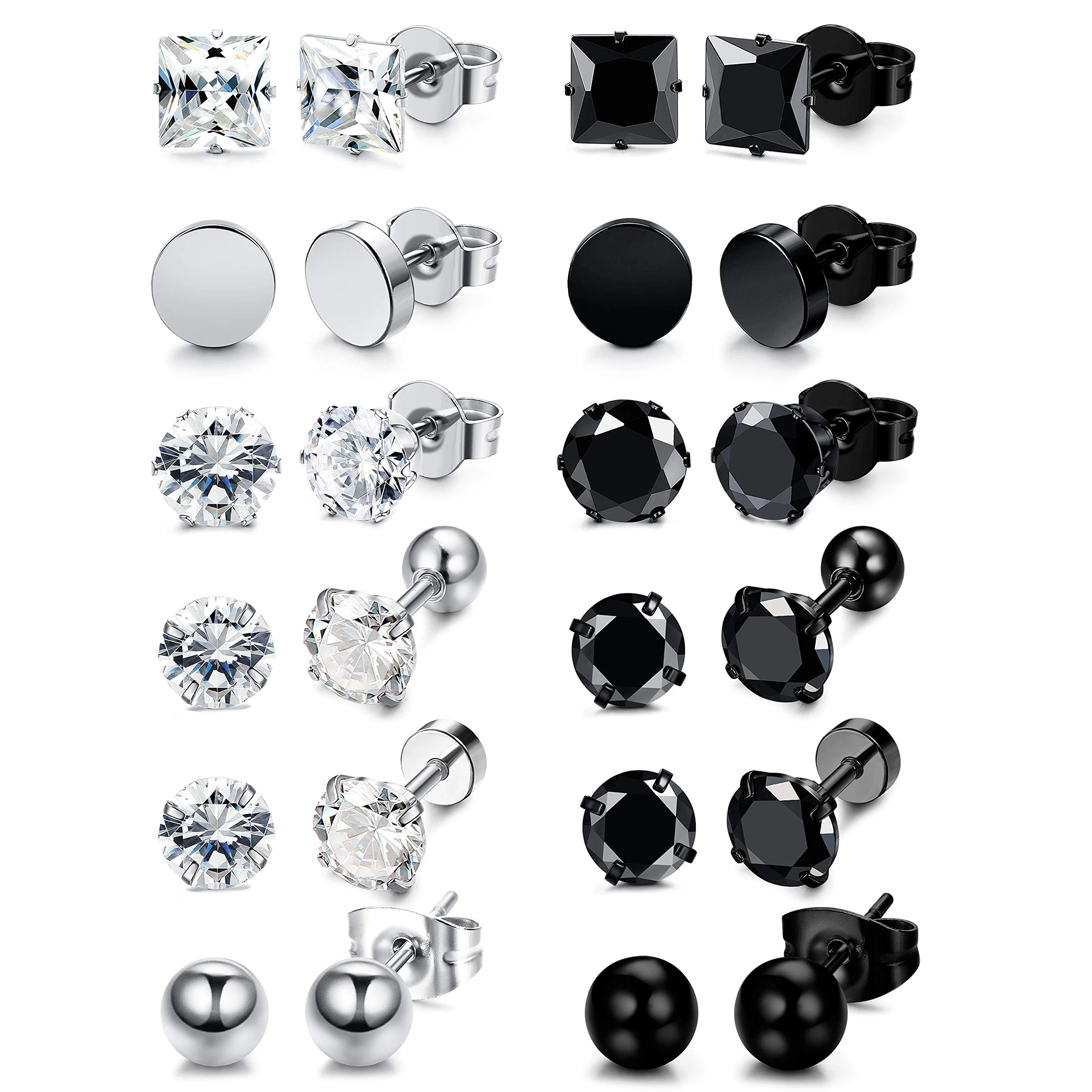 3-8mm Small Black Silver Color Earrings Stone CZ Crystal Ear Studs Surgical Steel Cubic Zirconia Helix Earring Women Accessories