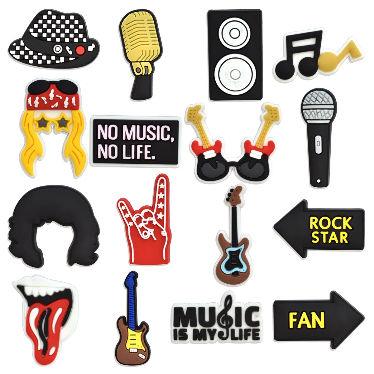 

16Pcs Rock Singer Music Series Shoe Charms For DIY Charms Shoe Decoration Accessories Shoe Pins Bubble Slides Sandals Great Gift