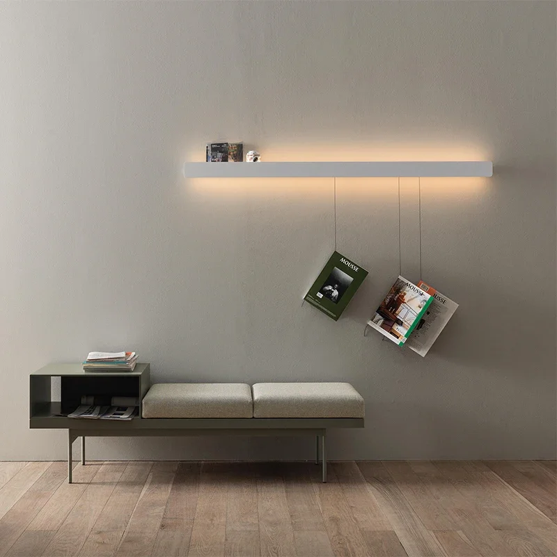 

Nordic modern long wall lamp bedroom bedside objects luminous baffle designer background wall simple frame