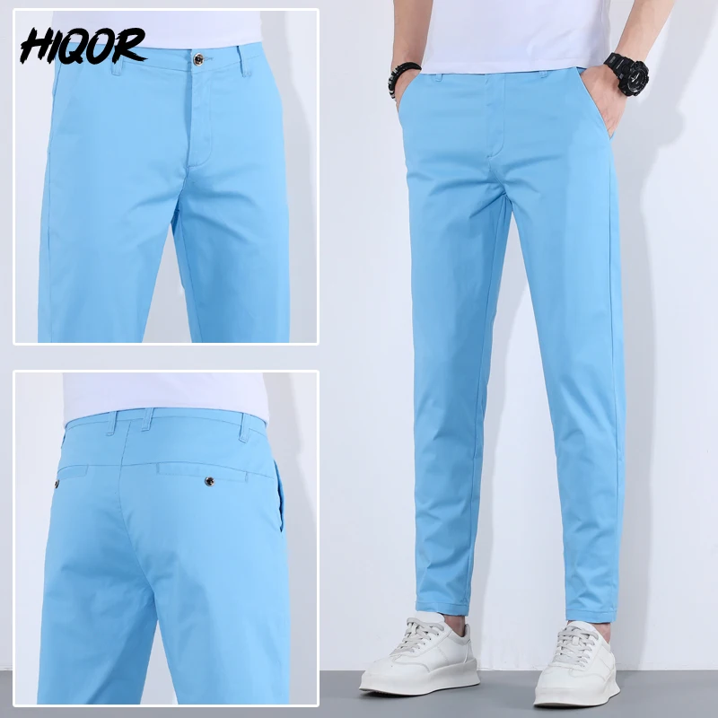 HIQOR Man Pants 9 Colors Mens Casual Long Pants Summer Thin Cotton Trousers For Men Breathable Streetwear Fashion Men\'s Clothing