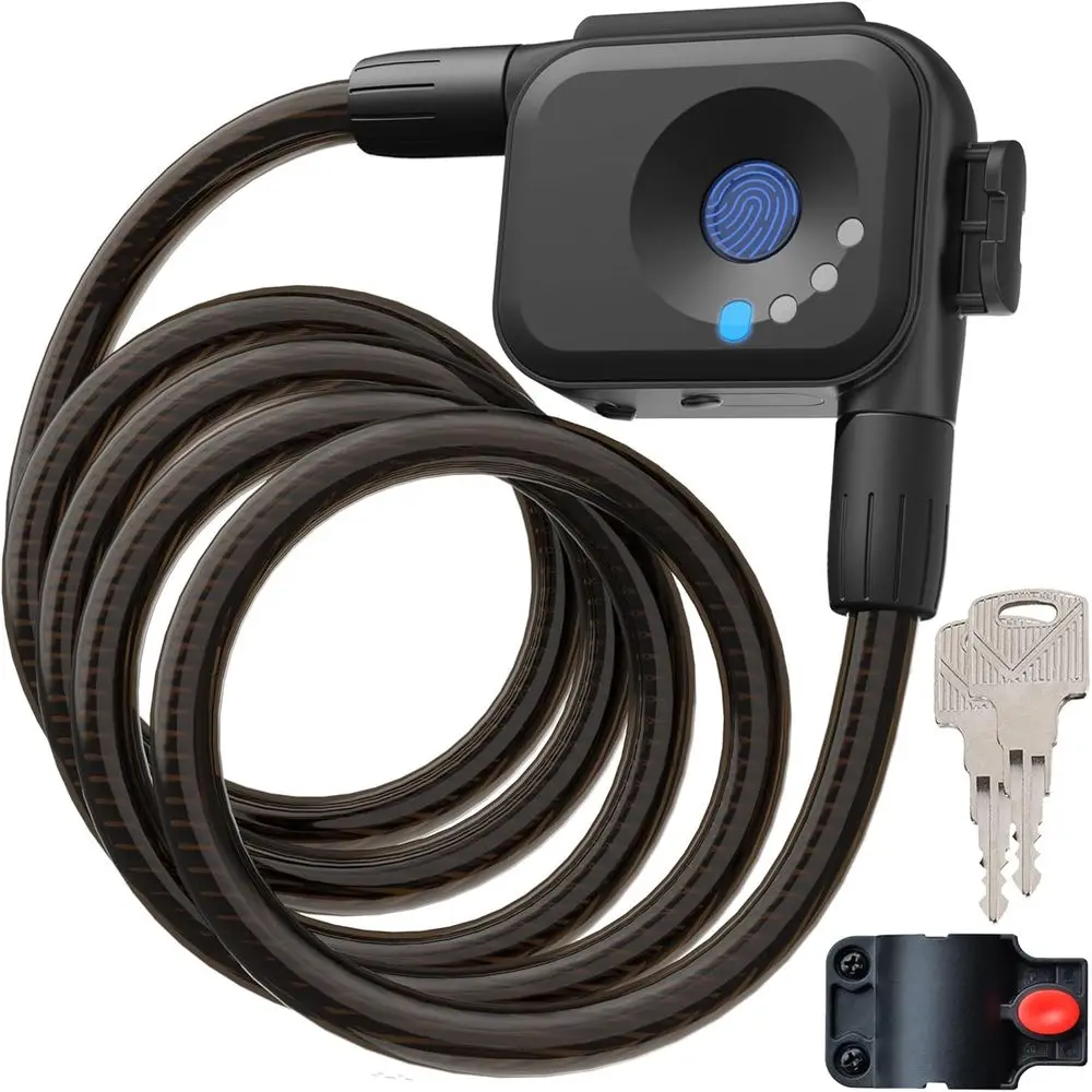 

Электронный биометрический кабельный замок для велосипеда с отпечатком пальца, легкий, противоугонный, всепогодный, 4,92 фута, для электросамокатов