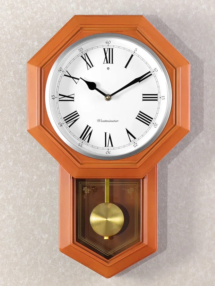 Living Room Old-Fashioned Pendulum Clock Mute Clock in Chinese Antique Style Quartz Clock Clock Creative Wall Clock