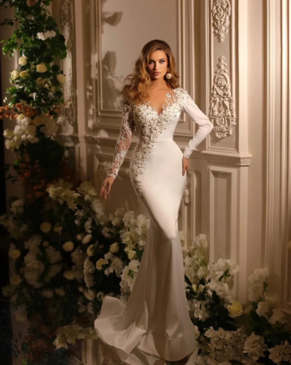 Exquisite Wedding Dress Long Sleeves Formal Wear Appliques Beadings Sweetheart Neck Bridal Gowns Vestidos De Novia Customized