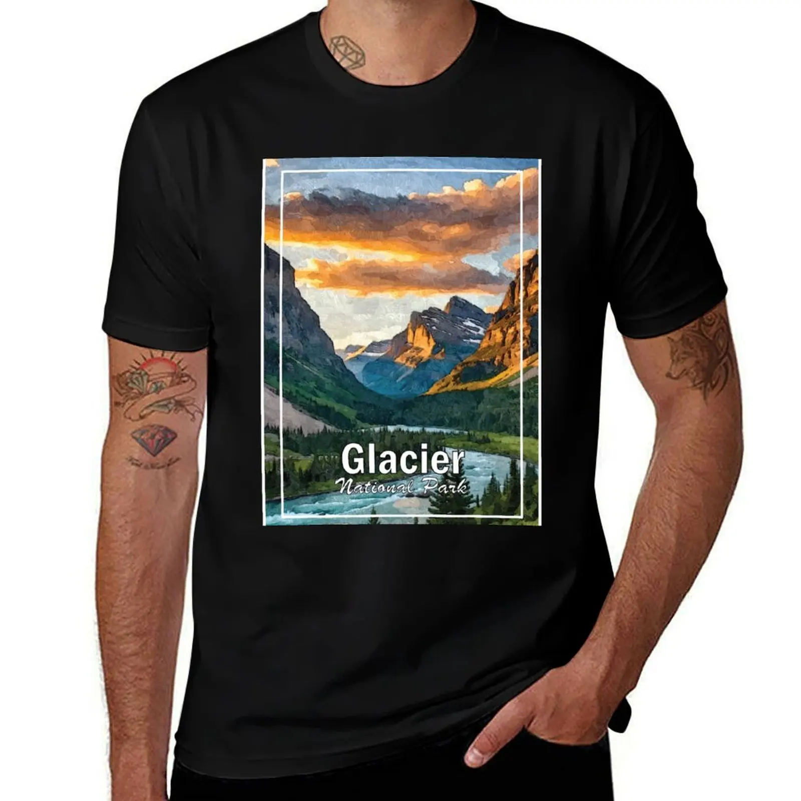 Glacier National Park, Montana, USA T-Shirt No Iron Casual Short Sleeve Top T-Shirt