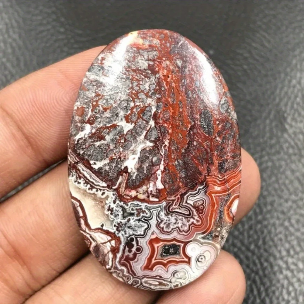 1pc Mexican Crazy Lace Agate Palm Stone - Polished Natural Stone with Vibrant Red & Black Marbling view 2