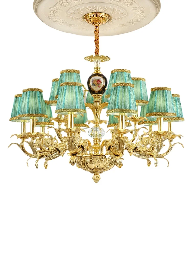 

Pendant light, all-copper living room light, retro light luxury European style villa, bedroom dining room lamp, study room