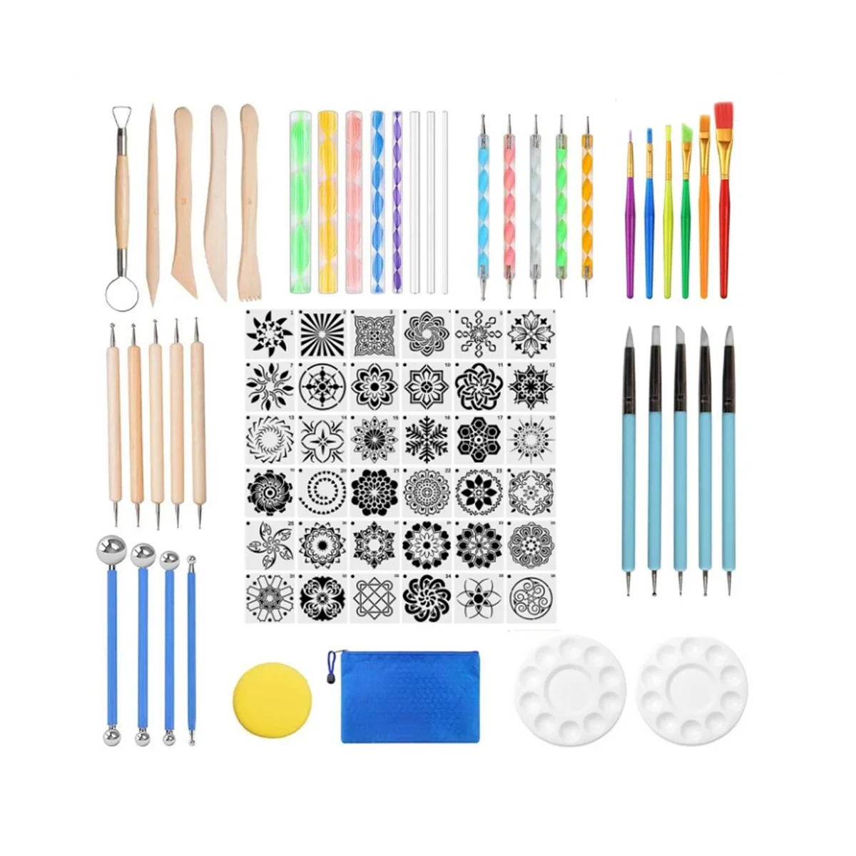 Mandala Dotting Tools, 78Pcs Mandalas Painting Stencil Kits Pen Dotting Tools Brushes Mandala Stencil Ball Paint Tray