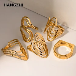 HangZhi Stainless Steel Irregular Line Ring Gold Color Simple Geometric Multilayer Vintage Party Charm Jewelry New for Women