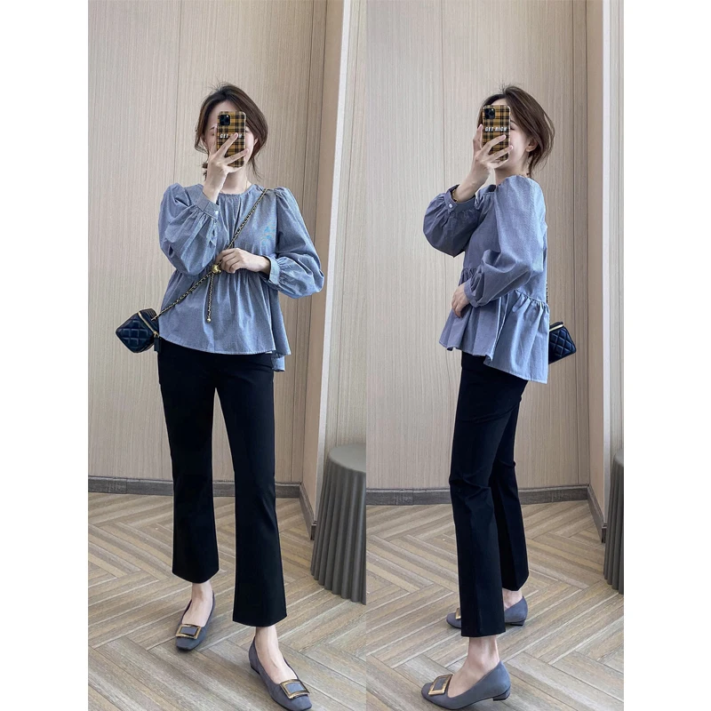 Black Bell Bottom Pants Women's High Waist Nine Points New Style Eight Points Suit Pants Tall Casual Sports Pants Autumn