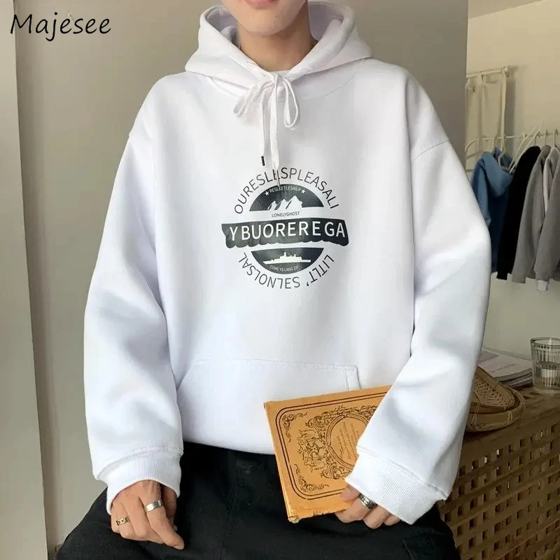 

Plus Velvet Hoodies Men Hooded Print Cozy High Street Students All-match Personality Korean Fashion Couples Casual Handsome Soft