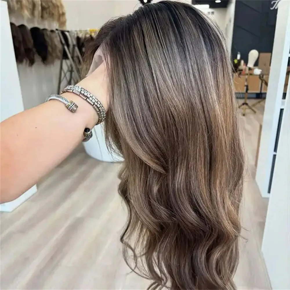 

Party Daily Cosplay Wigs Ombre Brown Synthetic HD Lace Front Wig Natural Density Wig Glueless Preplucked Hairline with Baby Hair