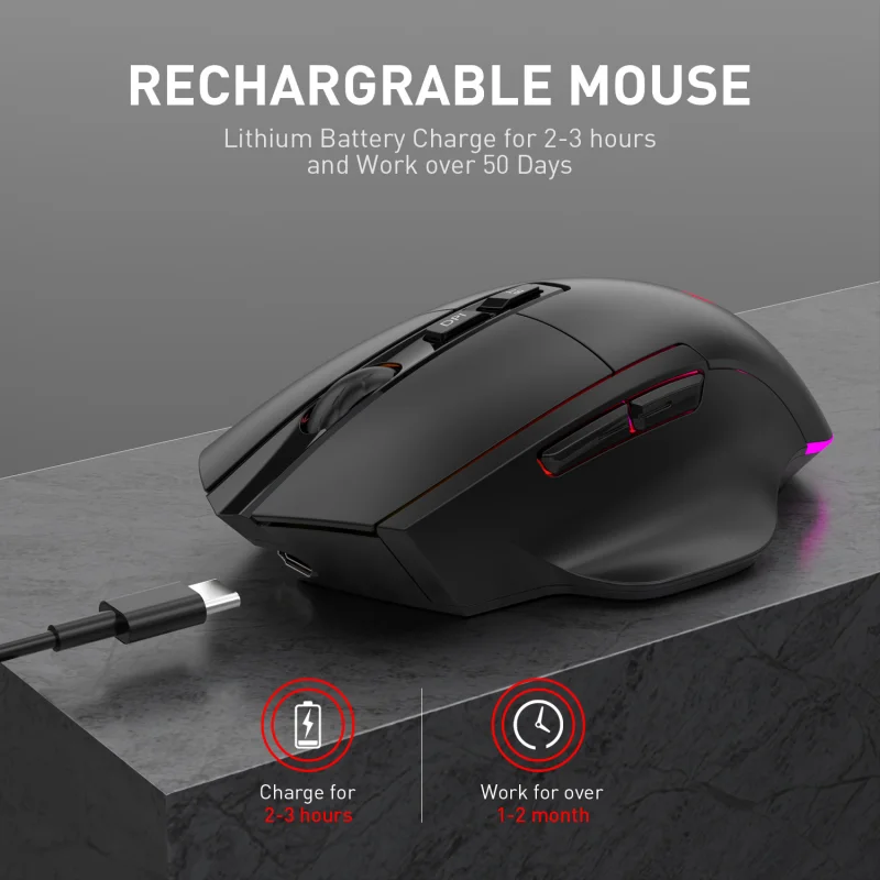 Gaming 2.4Ghz Wireless Bluetooth 5.2 Mouse Tri-Mode Type-C Charging 1600Dpi Rgb Luminous Usb Computer Mute Mice for Laptop Pc