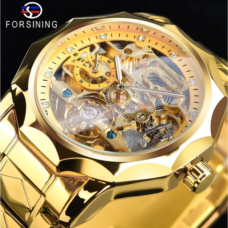 

Official brand of free shippingMen's Fashion Tourbillon Automatic Mechanical Watch Casual Waterproof Hollow out Rhinestone Men's