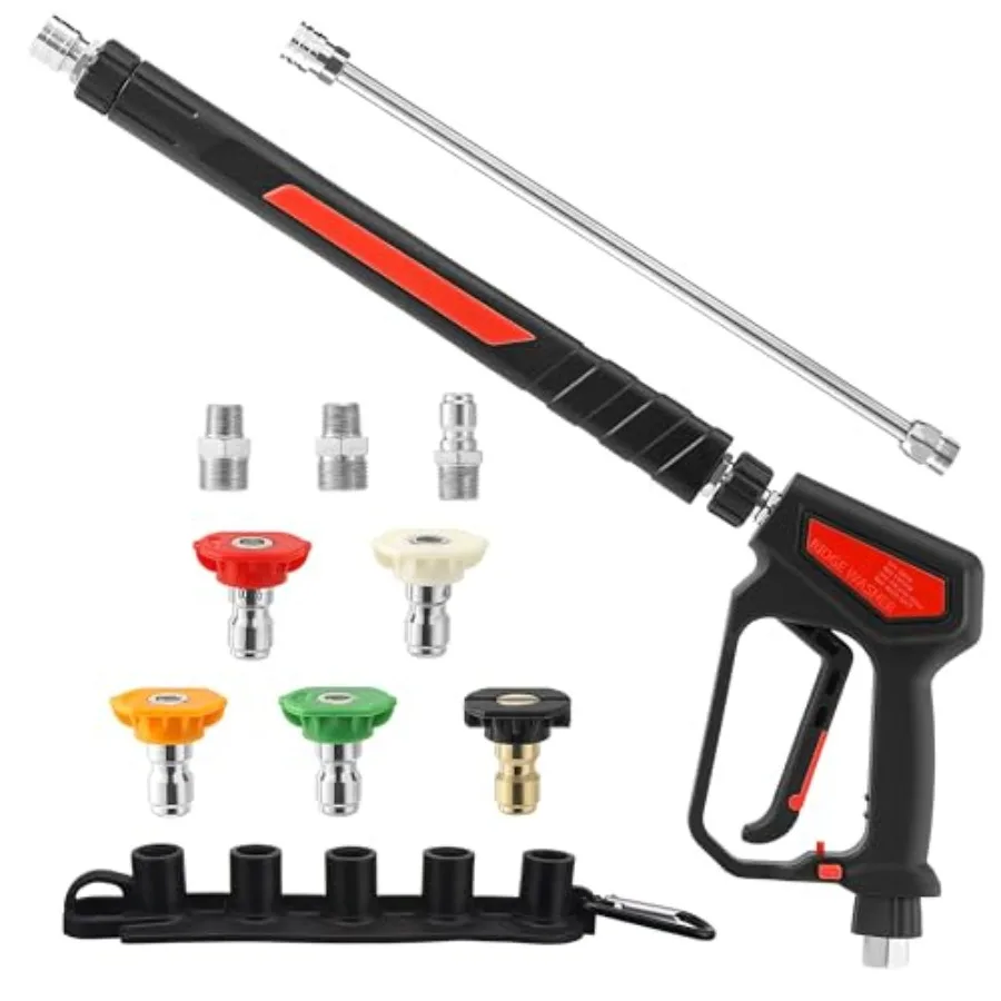 

Pressure Washer Gun 5000 PSI 12 GPM with Stainless Steel Extension Wand Detachable M22 14 Male to 1/4 Quick Connect 360 Swivel