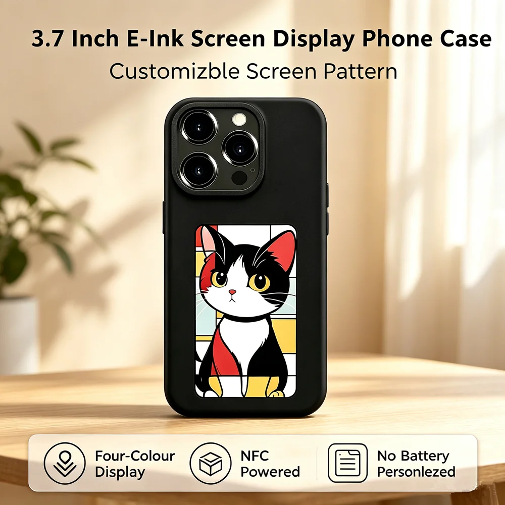 NFC Ink Screen Phone Case Aermy DIY Screen 4 Color Display Mobile Phone Cover For iPhone 13 14 15 16 Pro Max view 2